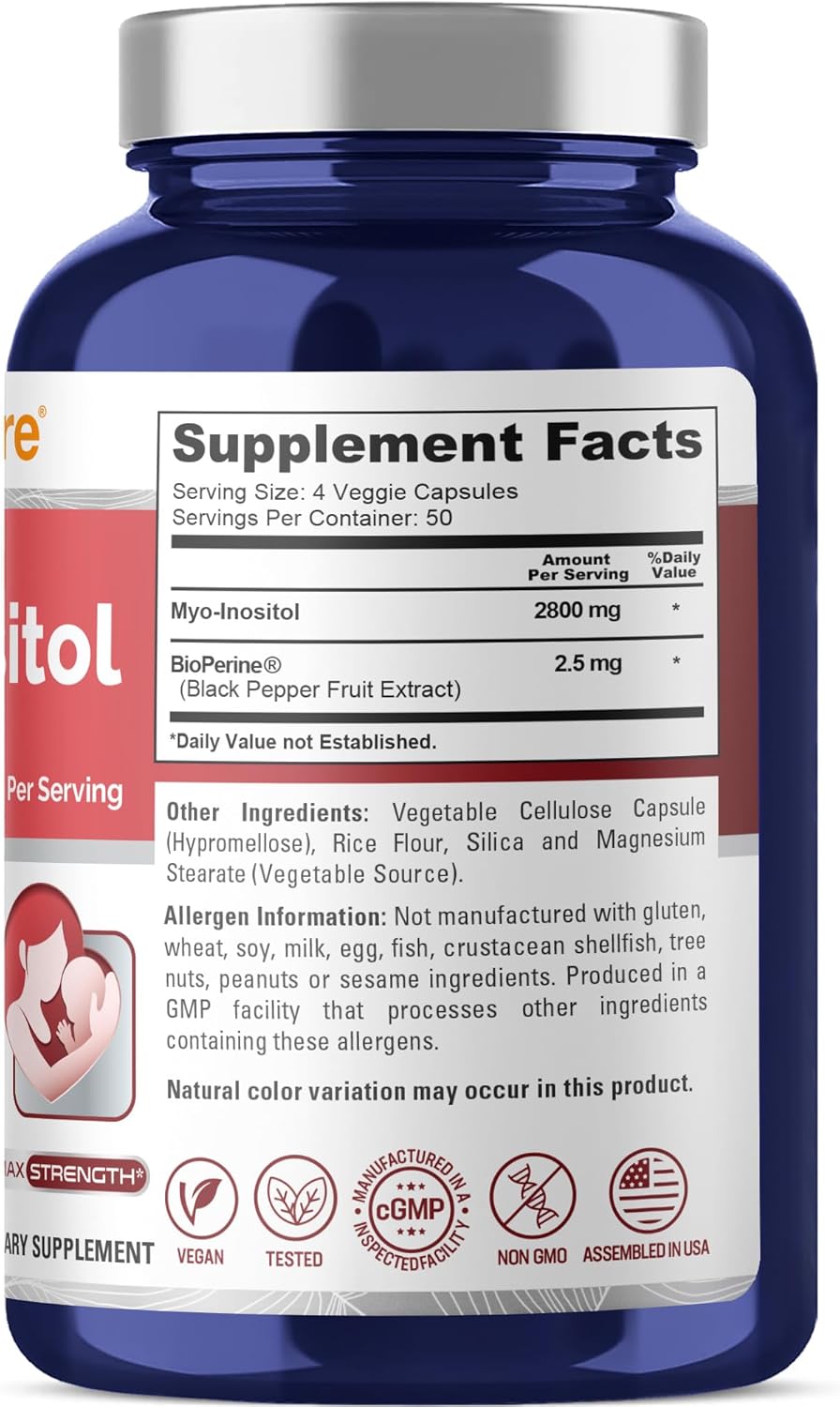 NusaPure Myo-Inositol 2800 mg con BioPerina - 200 Cápsulas Veganas