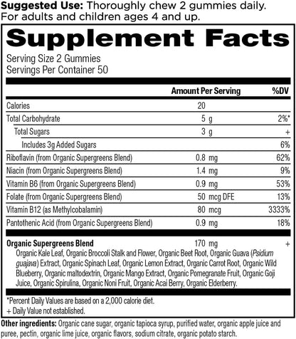 Ancient Nutrition Supergreens Gummy - – Brócoli, espinacas y col rizada (kale) : verduras de hoja verde que – Image 2