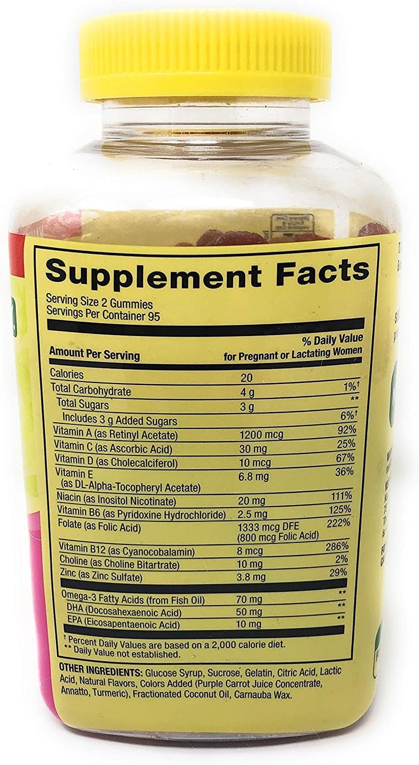 Spring Valley Vitaminas Prenatales Adulto con DHA y Ácido Fólico, Sabor Fruta, 190 Gomitas + Guía de Suplementos