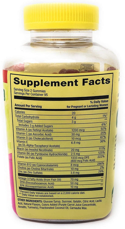 Spring Valley Vitaminas Prenatales Adulto con DHA y Ácido Fólico, Sabor Fruta, 190 Gomitas + Guía de Suplementos – Image 2