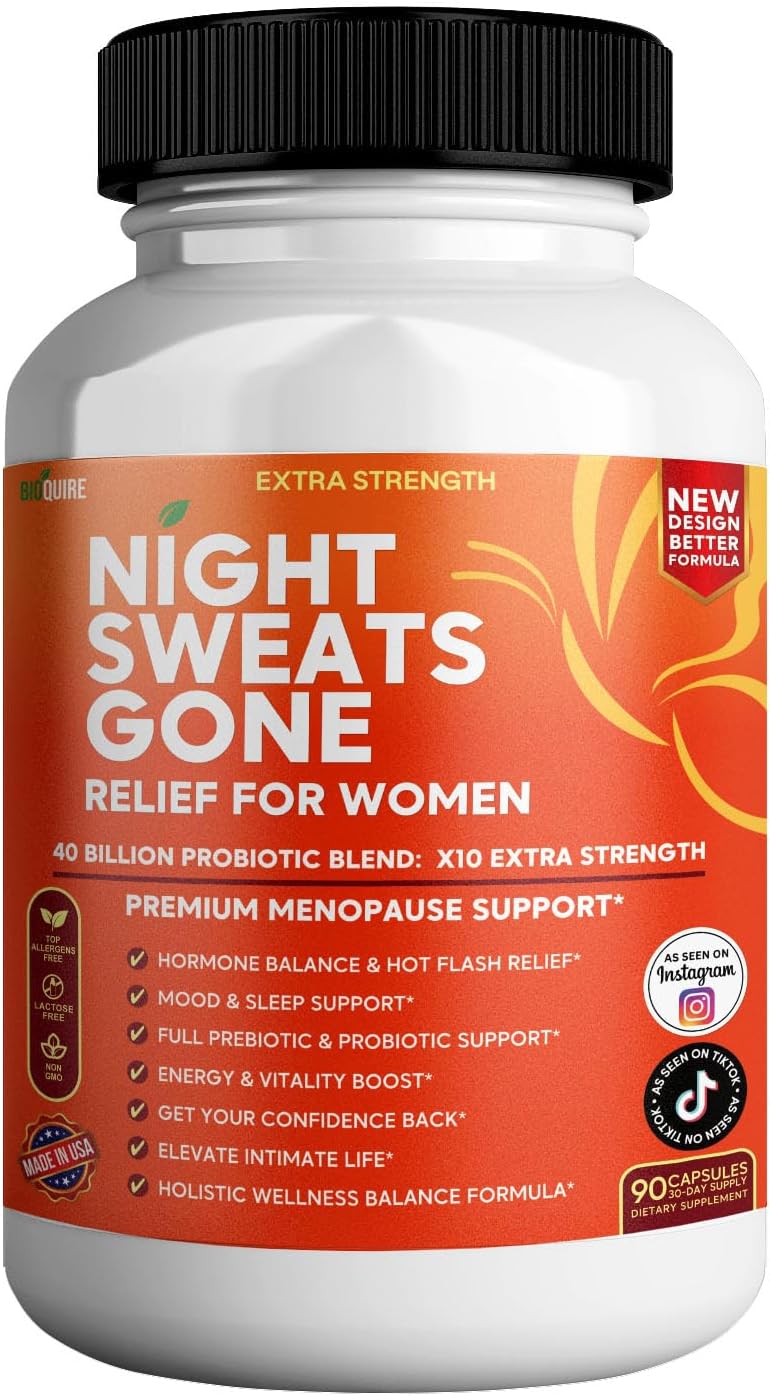BIOQUIRE Night Sweats Gone - Alivio Menopáusico con Probióticos, 40 Mil Millones de UFC | 90 Cápsulas