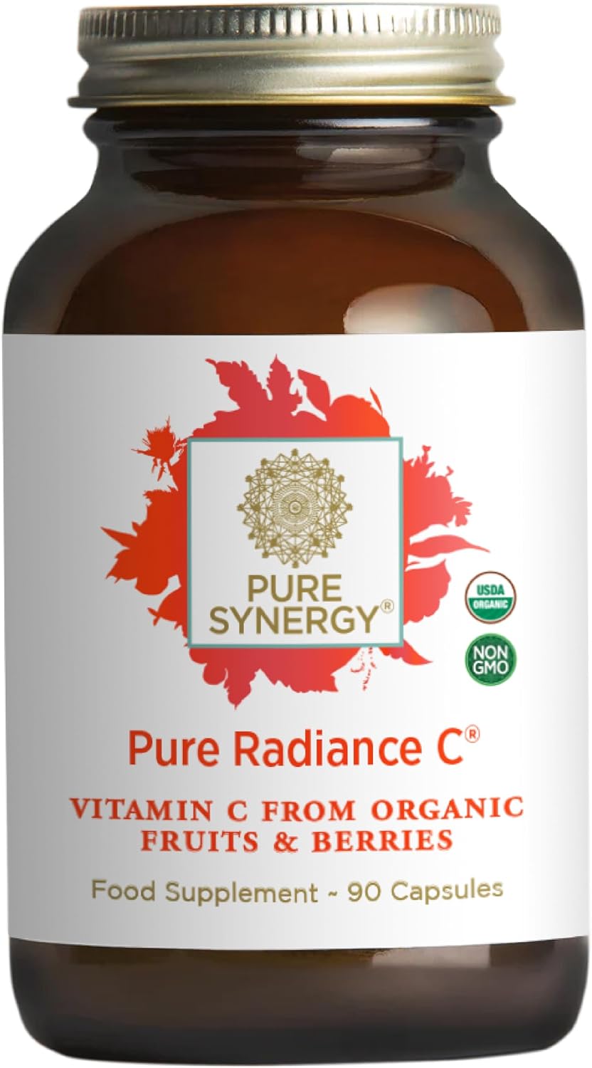 PURE SYNERGY Pure Radiance C | Cápsulas de Vitamina C Orgánica | 100% Natural, Alimento Integral, No-GMO con Camu Camu Orgánico | Apoyo Inmunitario y de Colágeno (90 Cápsulas)