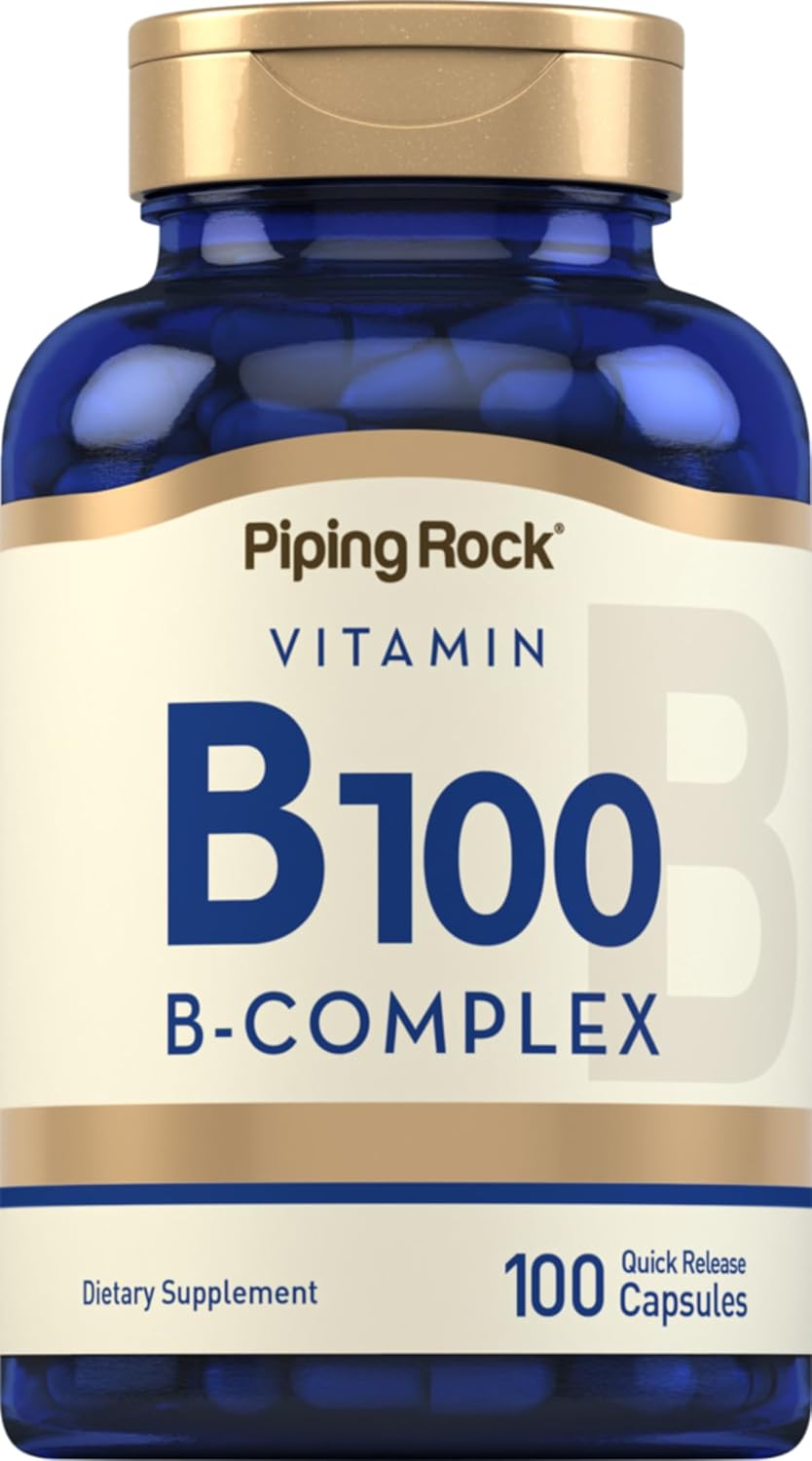 Piping Rock B-100 Complex | 100 Capsules | Vitamins B12, B1, B2, B6 | Non-GMO, Gluten-Free Supplement