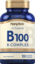Piping Rock B-100 Complex | 100 Capsules | Vitamins B12, B1, B2, B6 | Non-GMO, Gluten-Free Supplement