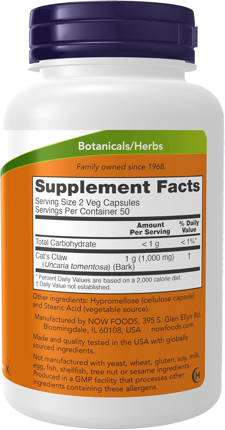 NOW Foods - Uña de Gato 500 mg, 100 Cápsulas Vegetales