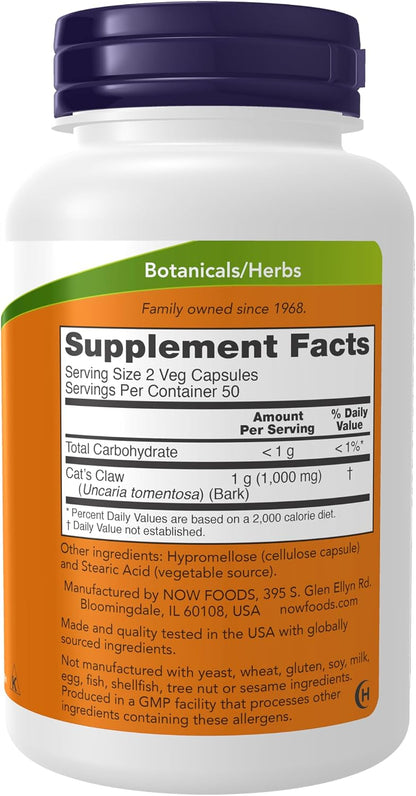 NOW Foods - Uña de Gato 500 mg, 100 Cápsulas Vegetales – Image 2