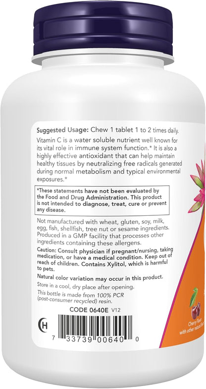 NOW Foods Vitamina C-500 Masticable, Sabor Cereza, 100 Comprimidos – Image 3