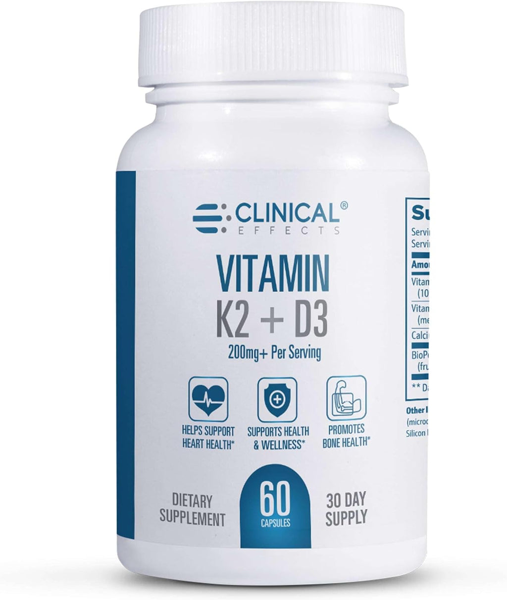 Clinical Effects Vitamina K2 + D3 - Suplemento con Bioperina y Calcio para el Mantenimiento de los Huesos - 60 Cápsulas - Máxima Absorción - Fabricado en EE.UU.
