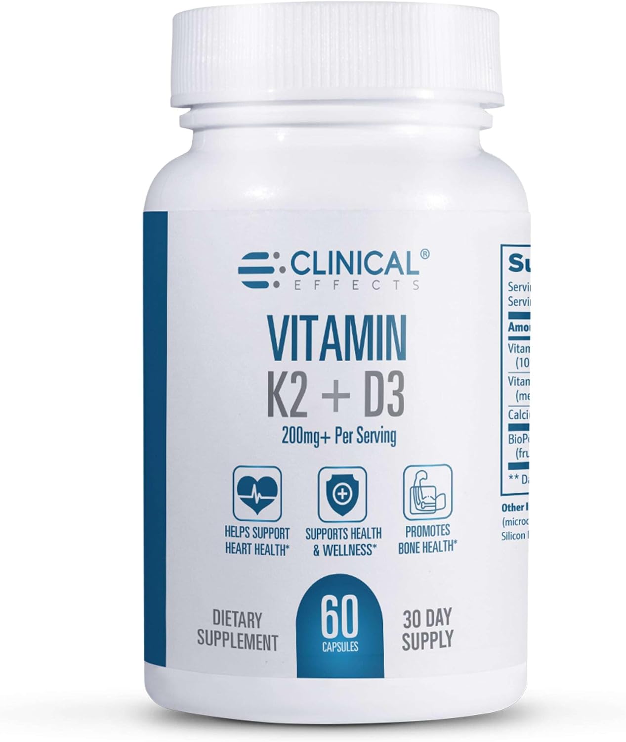 Clinical Effects Vitamina K2 + D3 - Suplemento con Bioperina y Calcio para el Mantenimiento de los Huesos - 60 Cápsulas - Máxima Absorción - Fabricado en EE.UU.