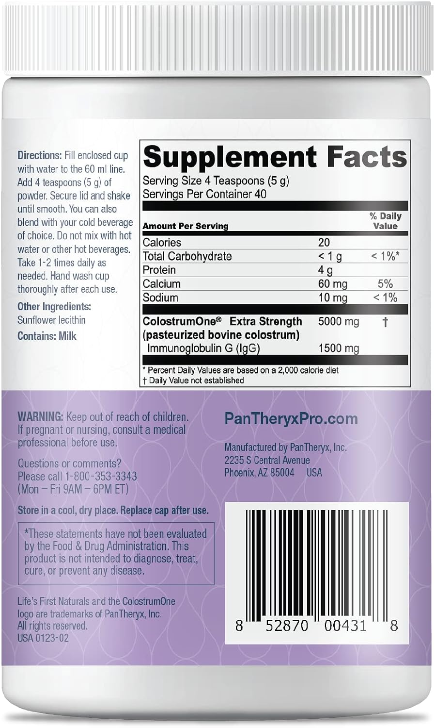 Life's First Naturals Pro Extra Strength Colostrum en Polvo Digestivo e Inmune para Adultos