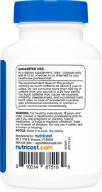 Nutricost Cápsulas de Cafeína 200mg, 120 Cápsulas - Sin Gluten, No-GMO