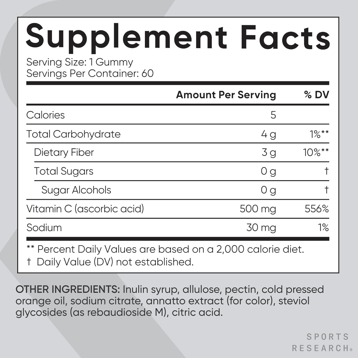 Sports Research Gominolas de Vitamina C 500 mg - Sin Azúcar y Veganas (60 Gominolas)