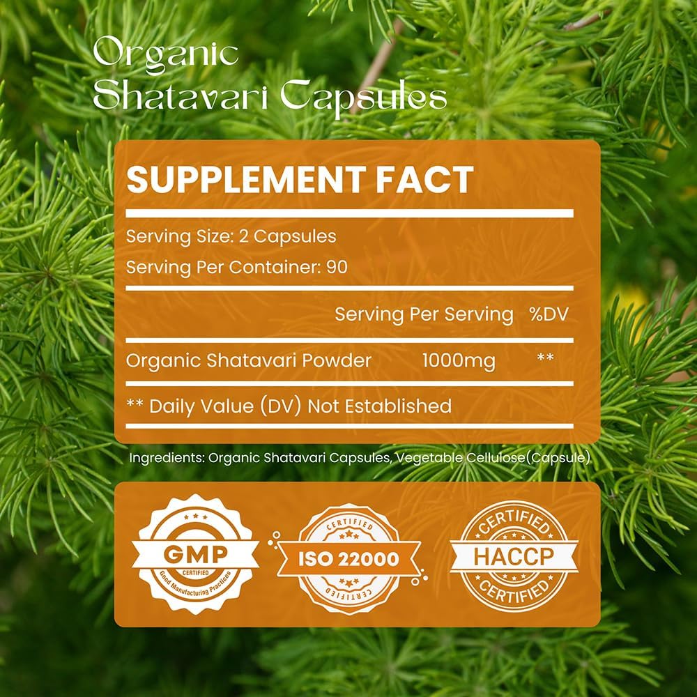 Shatavari Cápsulas 1000mg – 90 Cápsulas Veganas – Complemento Ayurvédico para la Mujer