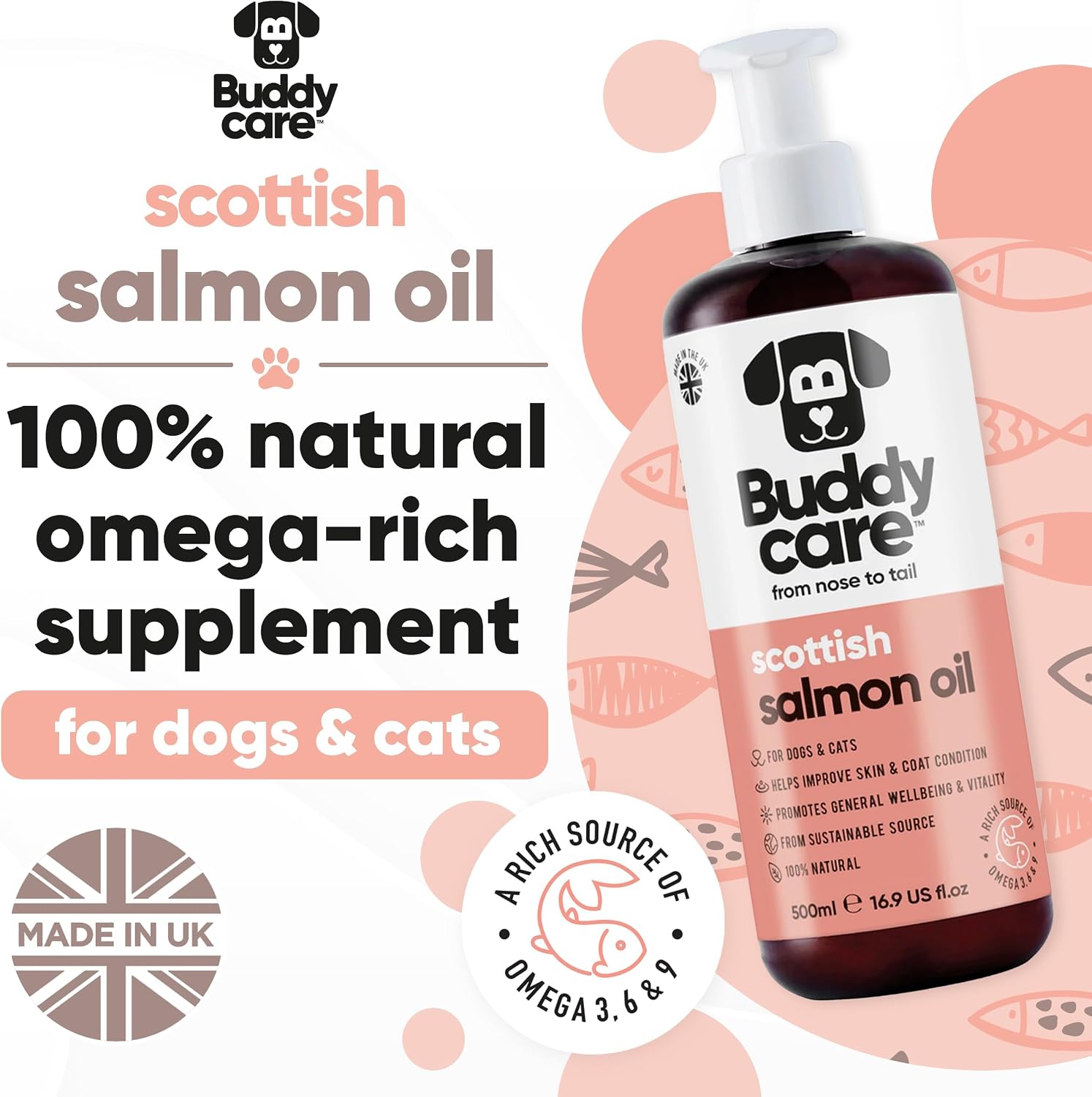Buddycare Aceite de Salmón Escocés para Perros y Gatos (500 ml)