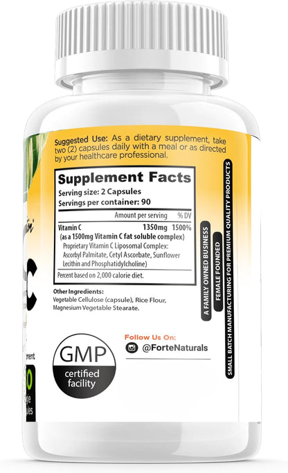Forte Naturals Vitamina C Liposomal 1500mg con Lecitina de Girasol - 180 Cápsulas Veganas – Image 4