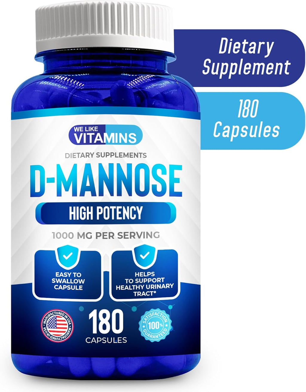 D-Mannose 1000mg Capsules - 180 Vegetable Capsules - Nutritional Supplement