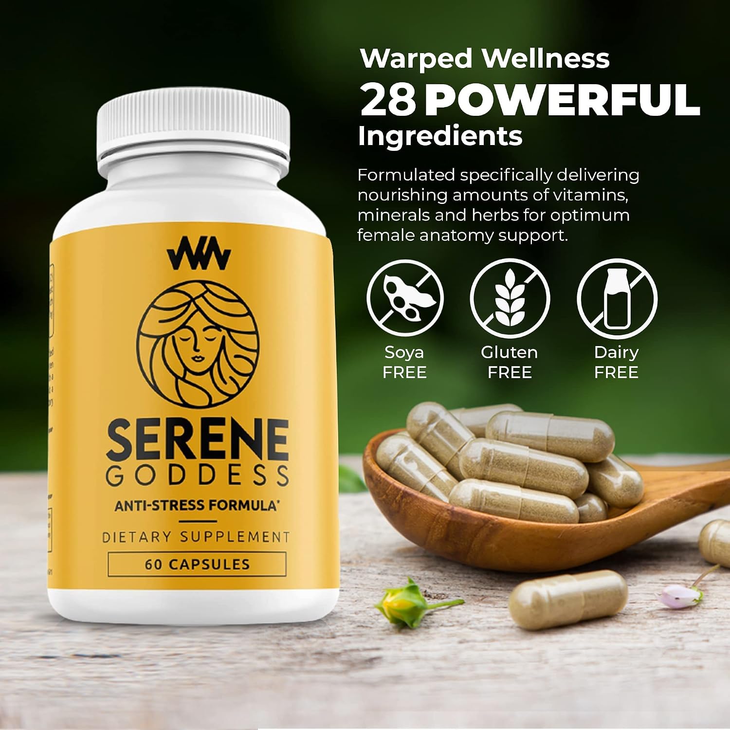 Warped Wellness Serene Goddess - Suplemento para Mujeres con Magnolia Bark