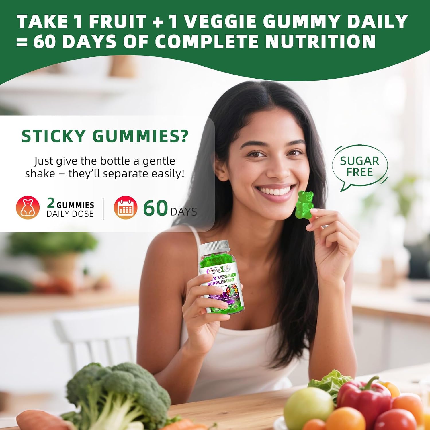 Alliwise Gominolas Multivitamínicas de Frutas y Verduras sin Azúcar - 120 uds.