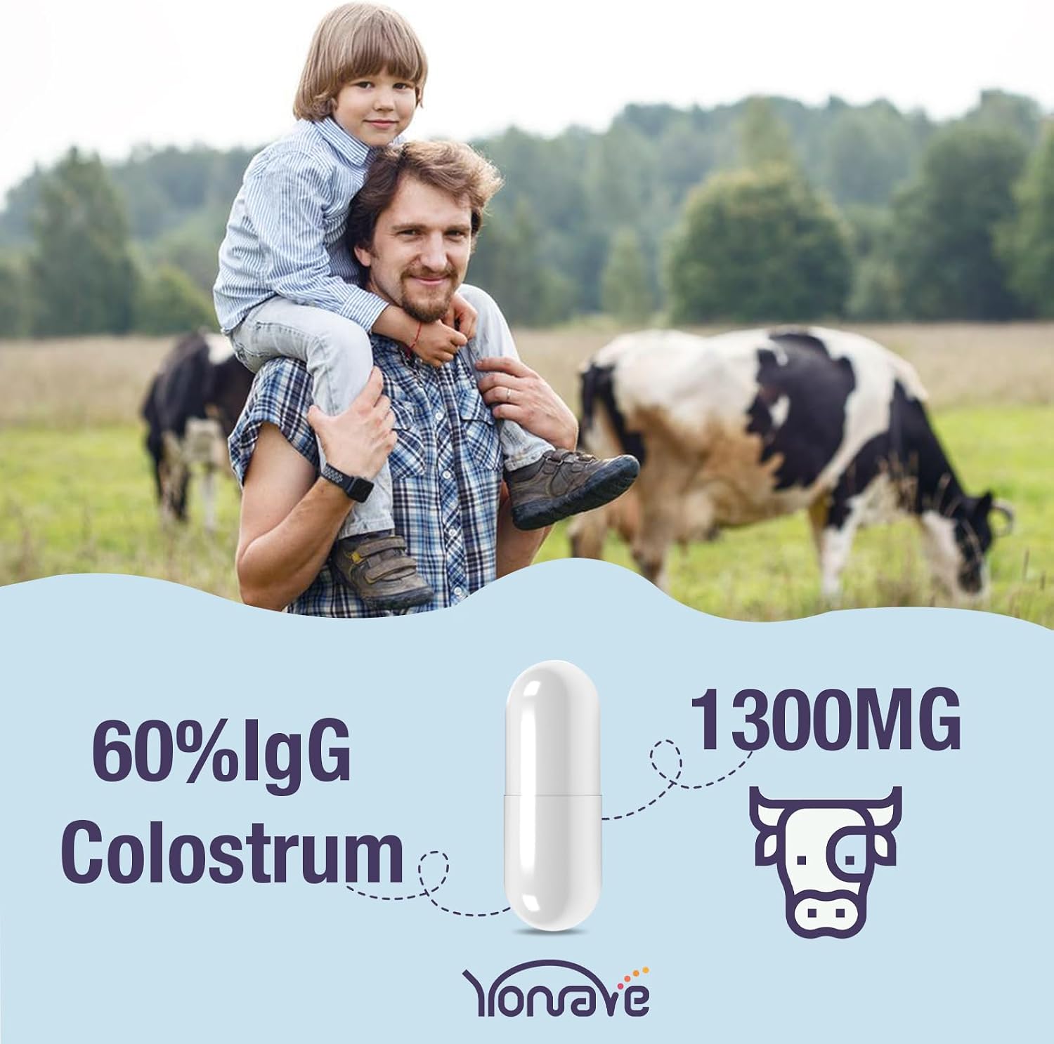 Yonrave Calostro Bovino 1300mg - 60% IgG - 60 Cápsulas