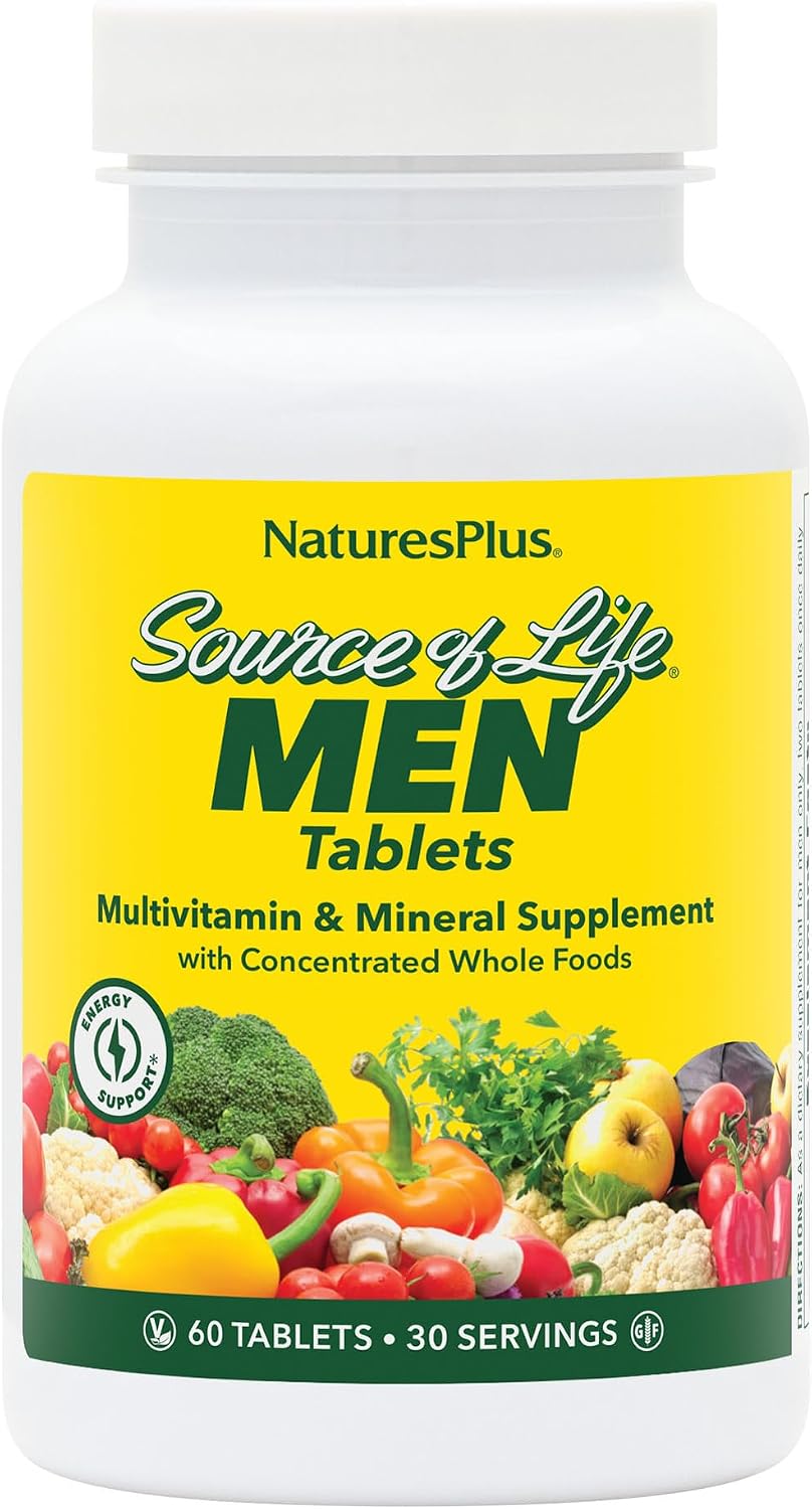 NaturesPlus Source of Life Men - Multivitamínico y Mineral para Hombres - Sin Hierro - 60 Comprimidos
