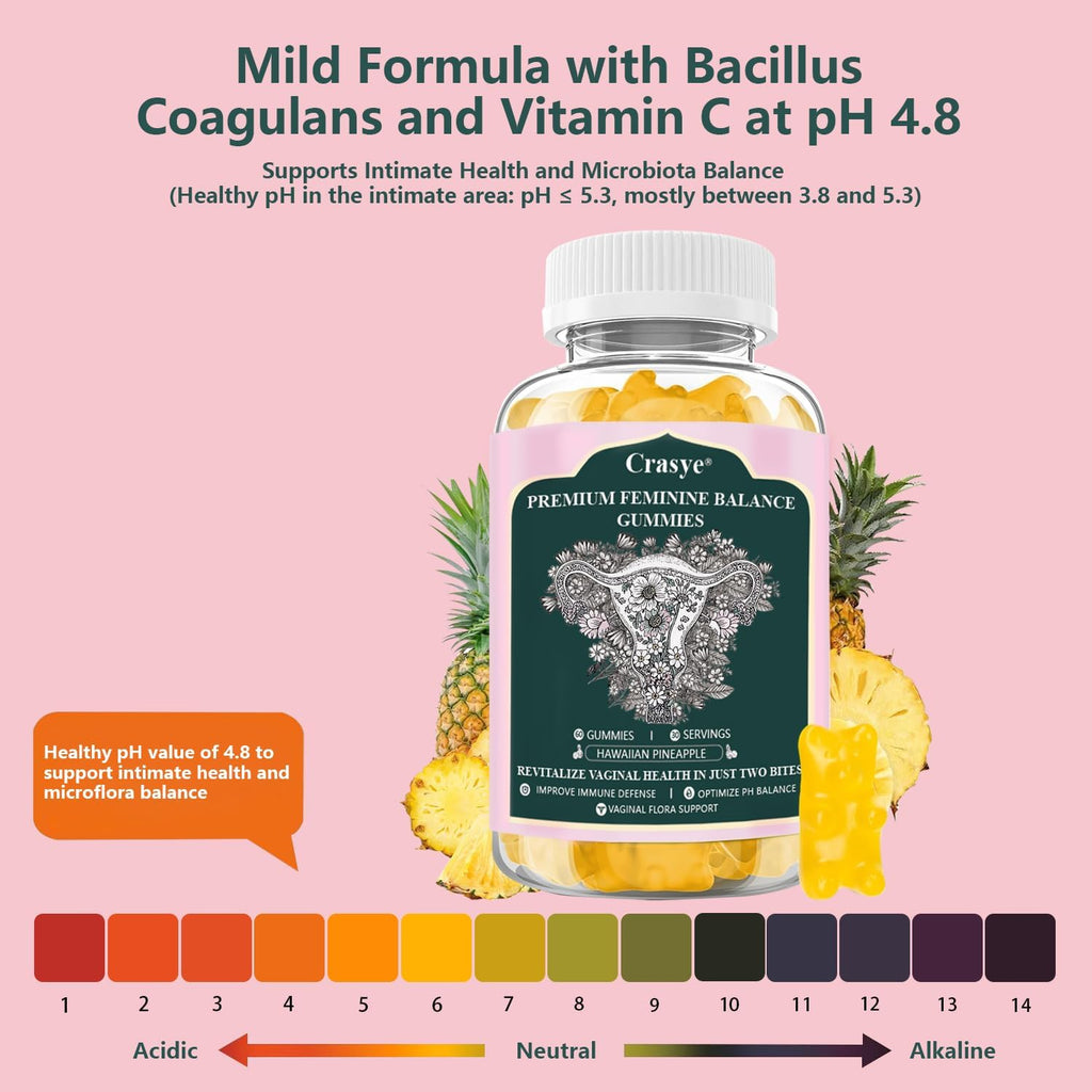 Premium Feminine Balance Gummies - Gomitas de Salud Vaginal con Probióticos y Vitamina C - 60 Gomitas