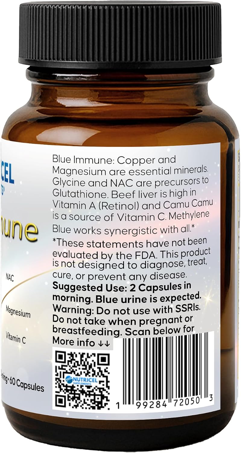 Nutricel Supplements Blue Immune 60 Cápsulas - Fórmula Nootrópica con Azul de Metileno USP