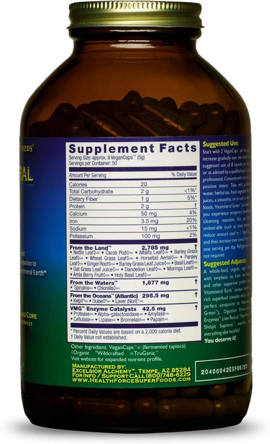 HEALTHFORCE SUPERFOODS Vitamineral Green - Suplemento de Superalimentos Verdes - 400 Cápsulas