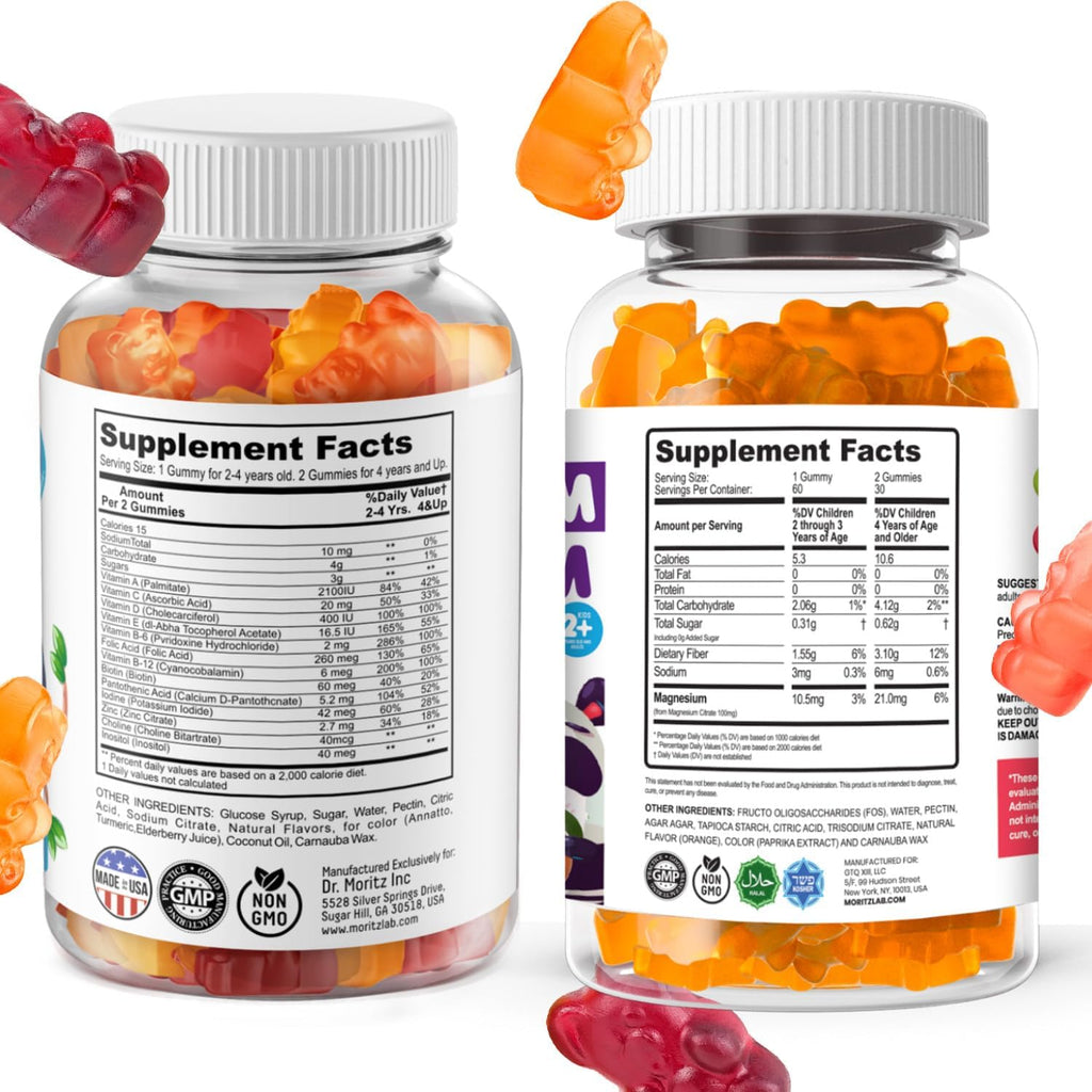 DR. MORITZ Pack Gominolas de Magnesio y Multivitamínicas para Niños - 240 Gominolas - Sin OGM, Vegetarianas
