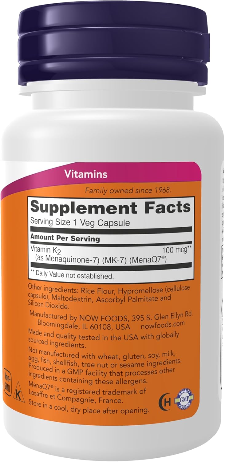 NOW Foods MK-7 Vitamina K-2 100 mcg Cápsulas Veganas, 60 Cápsulas (Pack de 3)