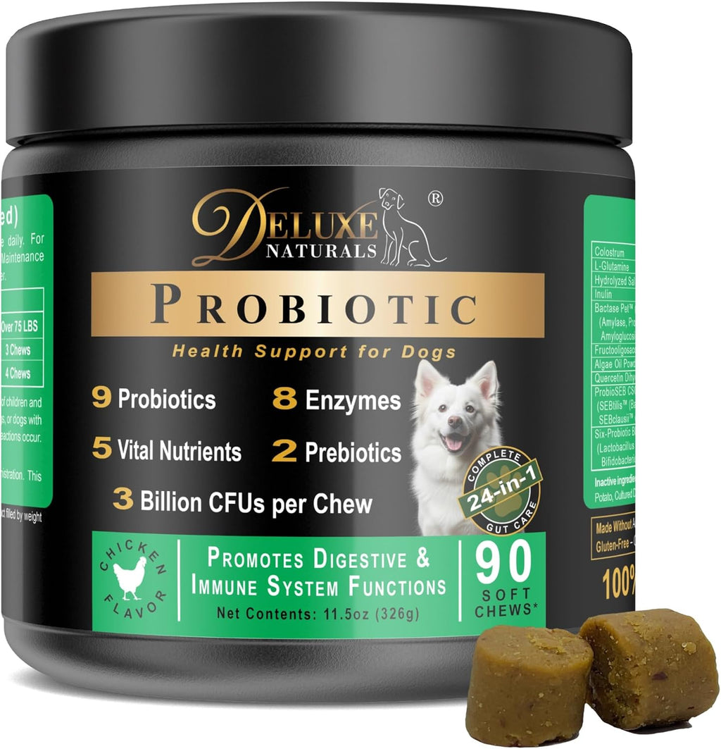 Deluxe Naturals Probióticos para Perros - 90 Masticables Sabor Pollo