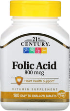 21st Century, Ácido Fólico 800mcg 180 Tablets
