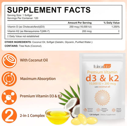 Vitamina D3 K2 10000 UI + 200 mcg Softgels - Pack de 2 – Image 2