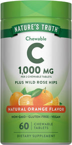 Nature's Truth Chewable Vitamin C with Rose Hips | 1000 mg | 60 Tablets | Vegan, Non-GMO and Gluten-Free