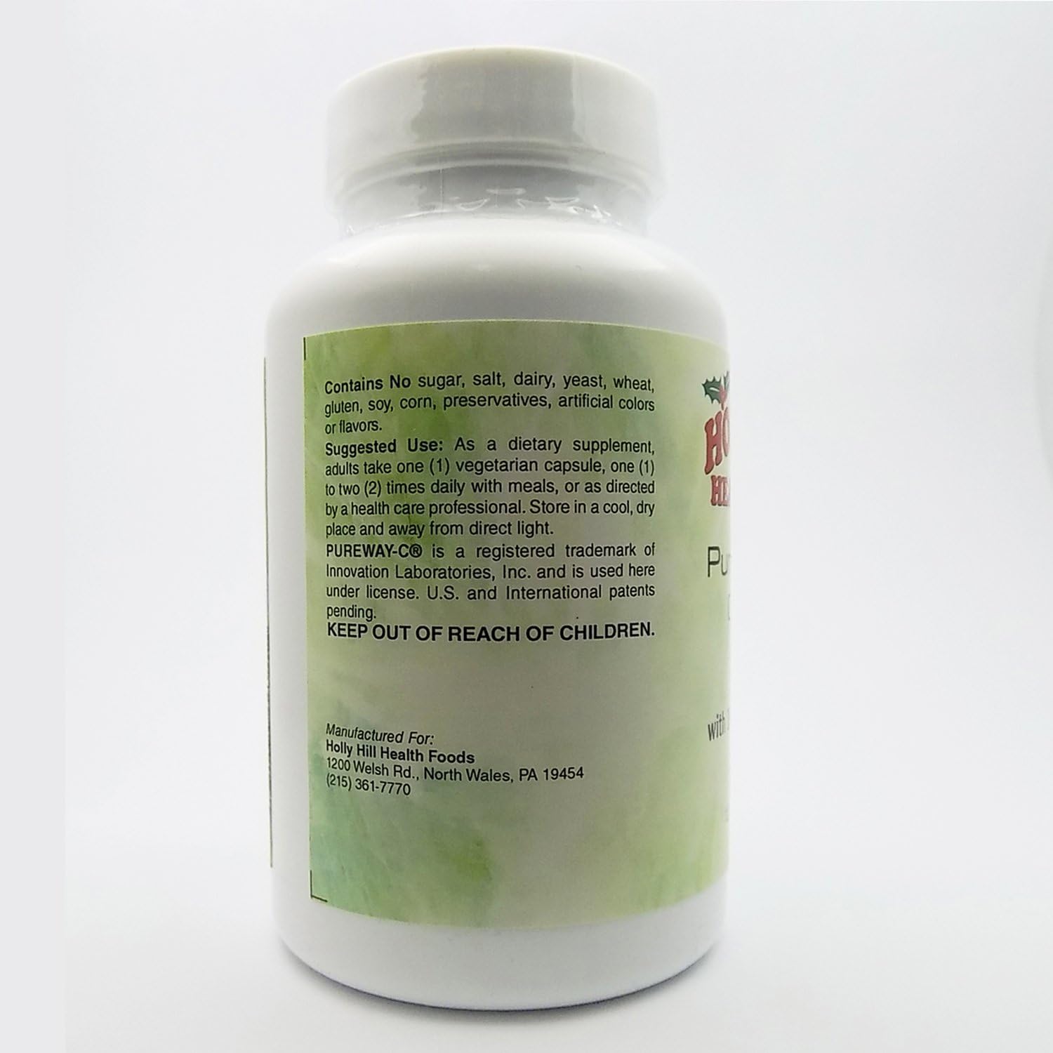 Holly Hill Health Foods, PureWay-C 500 mg con 100 mg de Bioflavonoides, Tamponado, 120 Cápsulas Vegetales