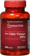 Puritan's Pride Vinagre de Manzana 600 mg, Comprimidos Vegetarianos, 200 Comprimidos