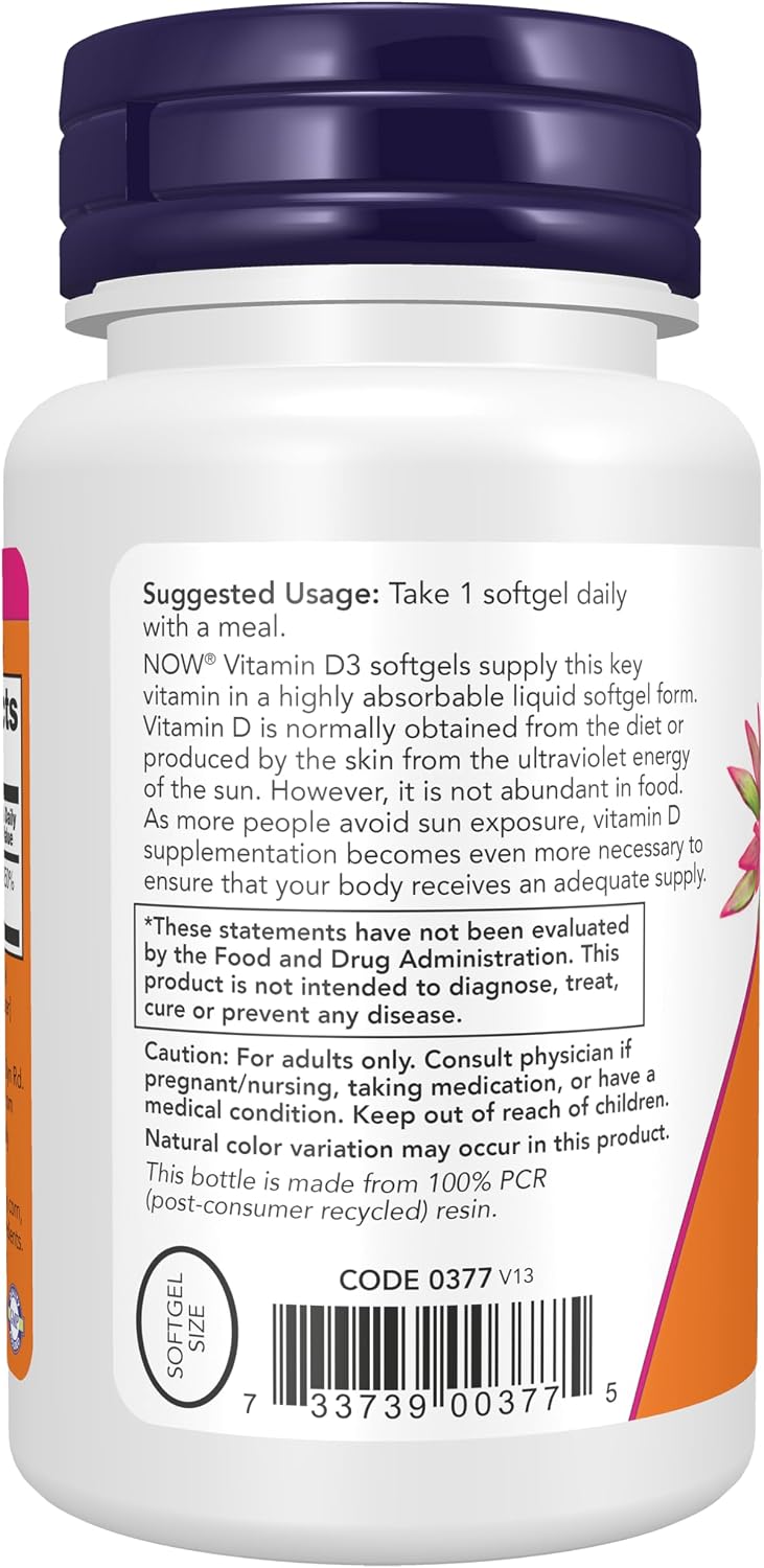 NOW Foods Vitamin D-3 2,000 IU, Alta Potencia, 240 Cápsulas Blandas
