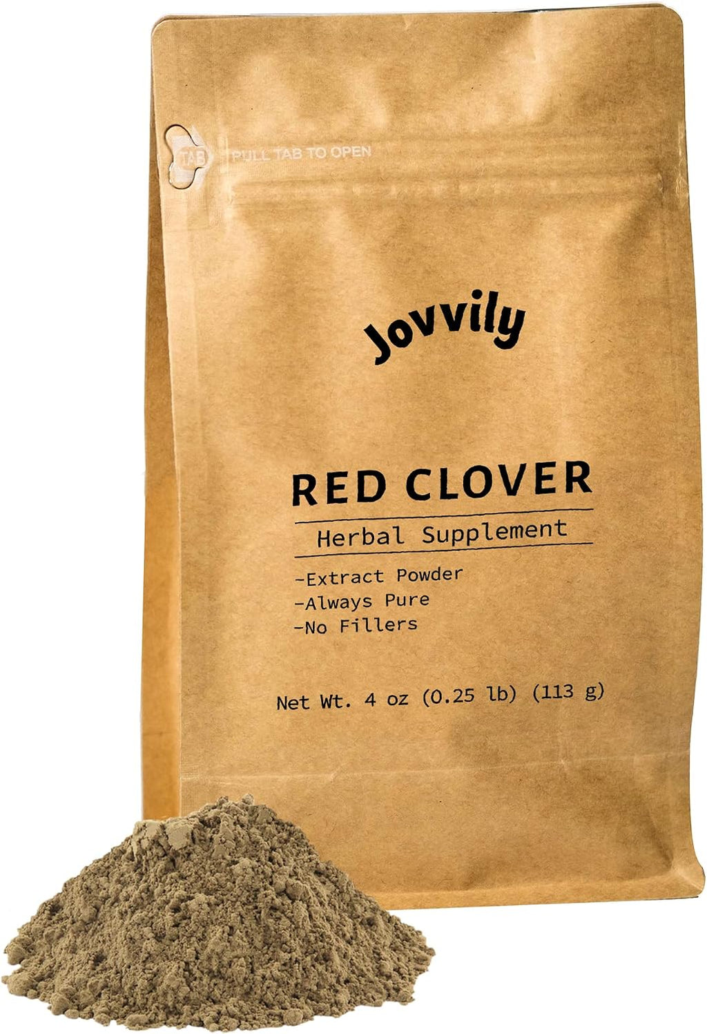 Jovvily Polvo de Trébol Rojo - 113 g - Siempre Puro - Sin Rellenos ni Aditivos - Suplemento Herbal en Polvo