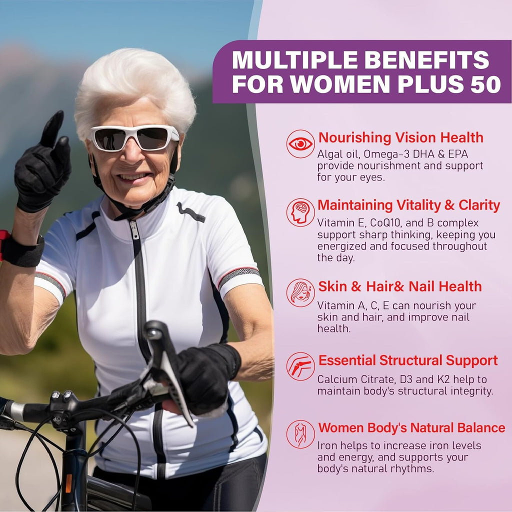 Gominolas Multivitamínicas para Mujeres 50+ con Omega 3, Coenzima Q10, Hierro, Calcio - Pack de 2