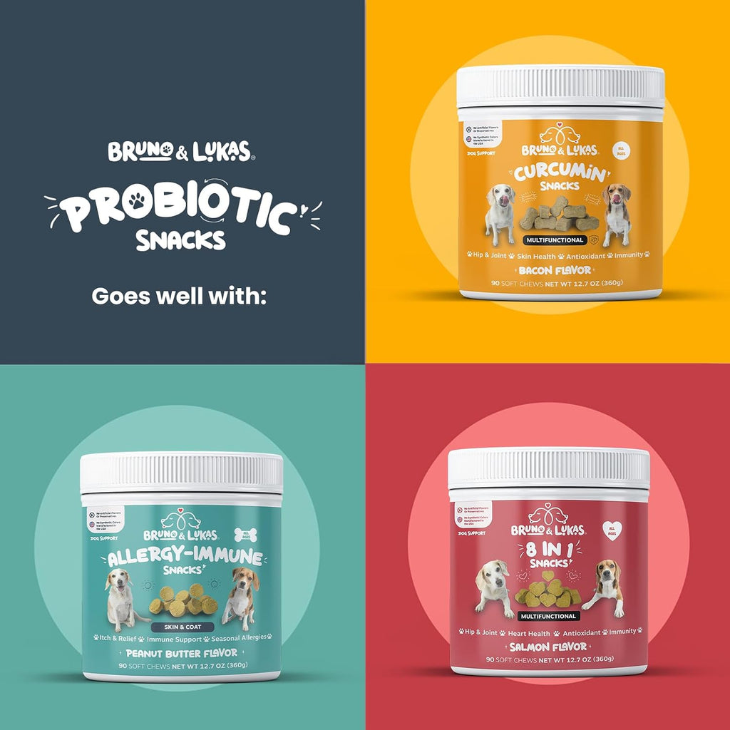Bruno & Lukas Probióticos Masticables para Perros – Salud Digestiva y Apoyo Inmunológico – 90 Chews