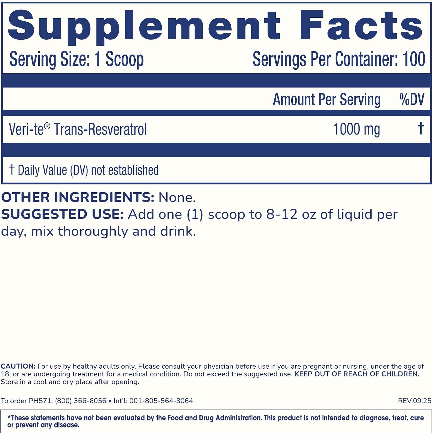 ProHealth Longevity Trans-Resveratrol en Polvo 100 Gramos - Grado Farmacéutico, 1000 mg por Porción