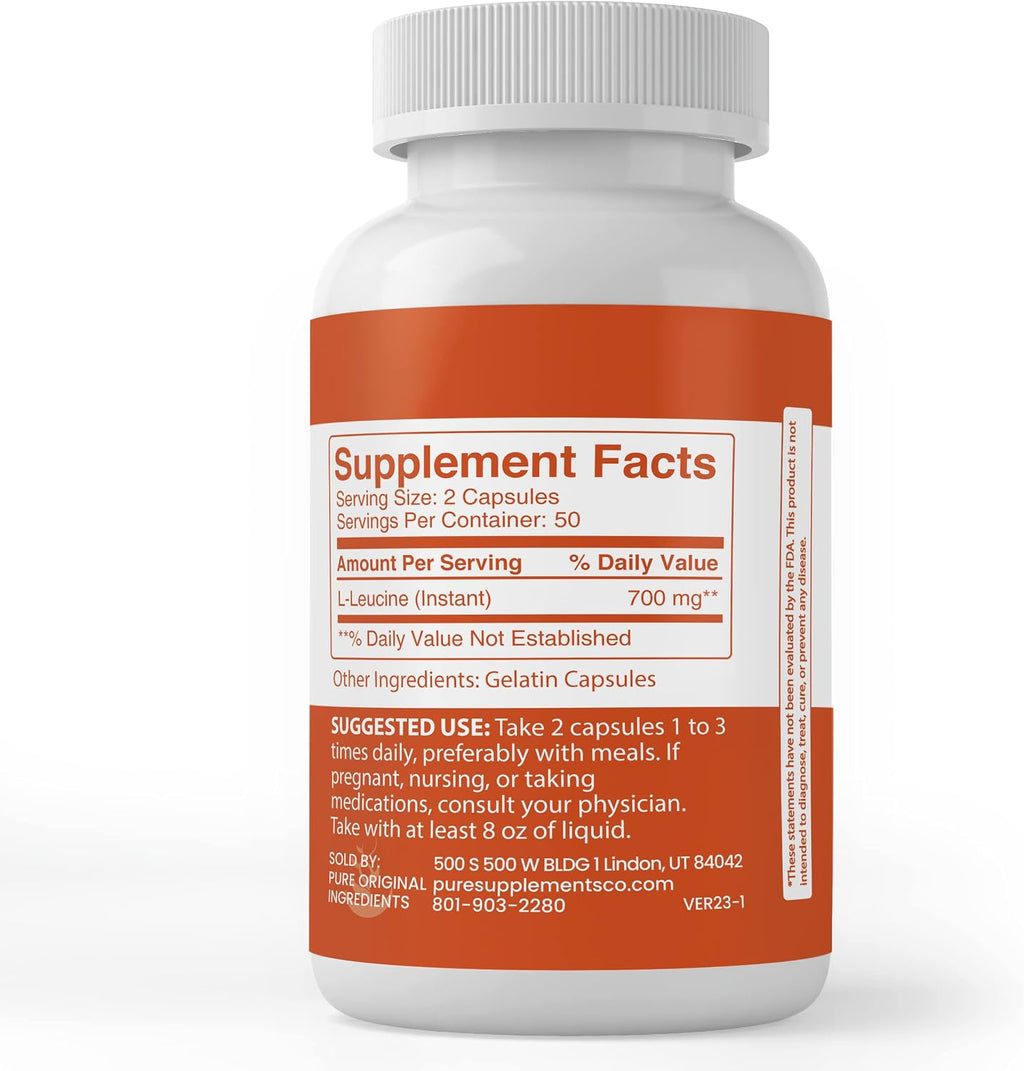 PURE ORIGINAL INGREDIENTS L-Leucina (100 Cápsulas) - Puro, Sin Aditivos, Verificado en Laboratorio