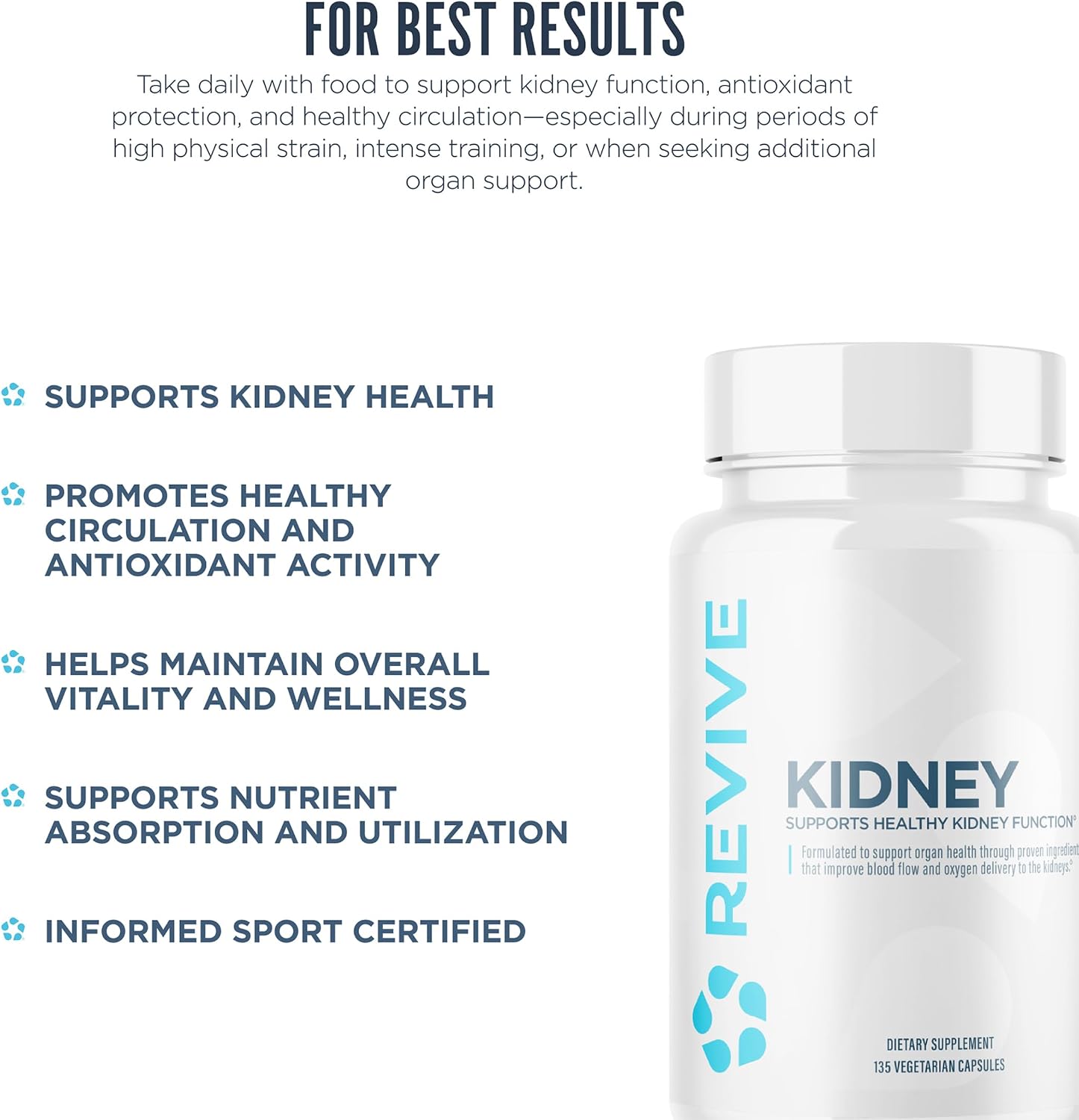 Revive MD Kidney Support – Complemento para la Función Renal (135 Cápsulas Vegetales)