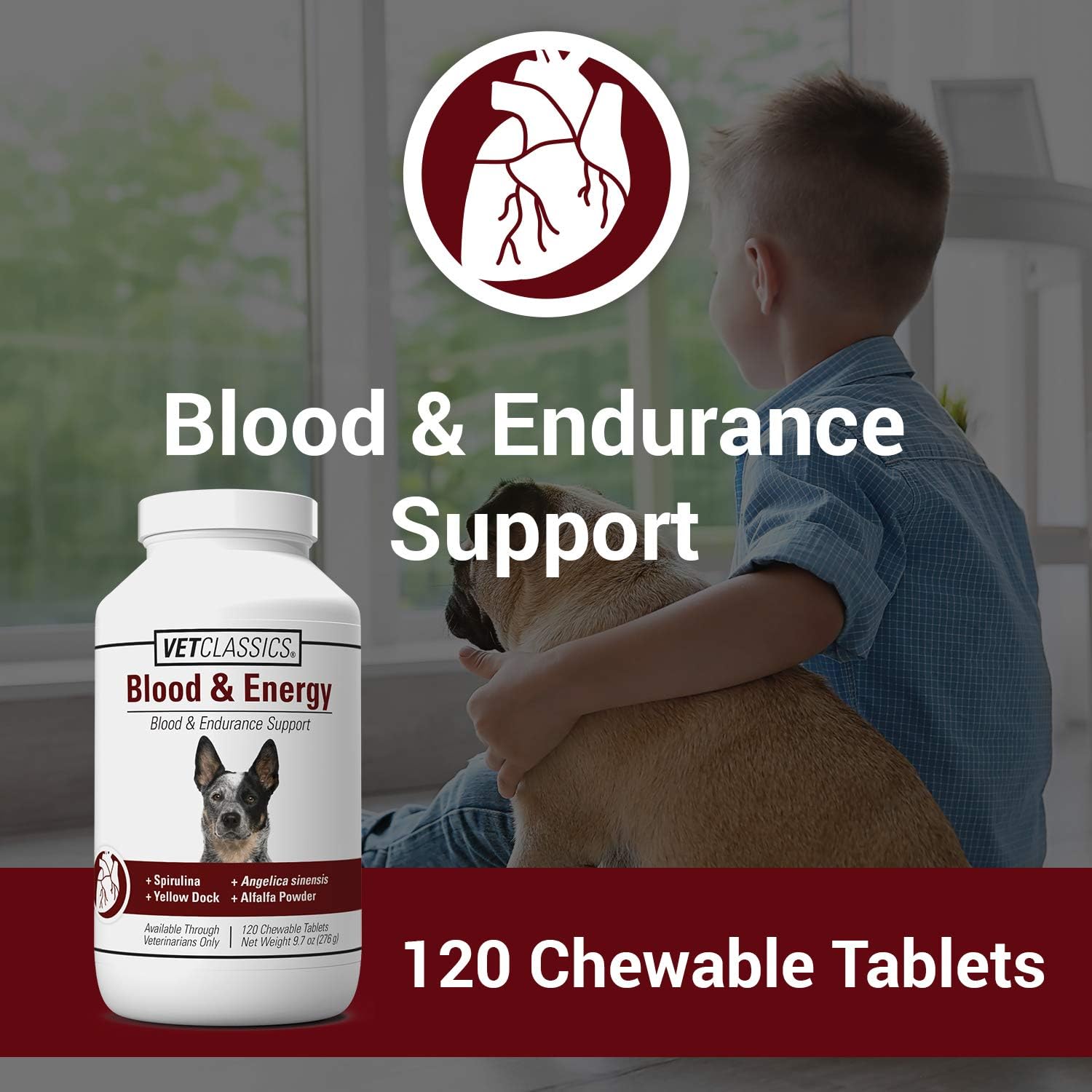 Vet Classics Blood & Energy Dog Supplement – Suplemento herbario para perros – 120 comprimidos masticables
