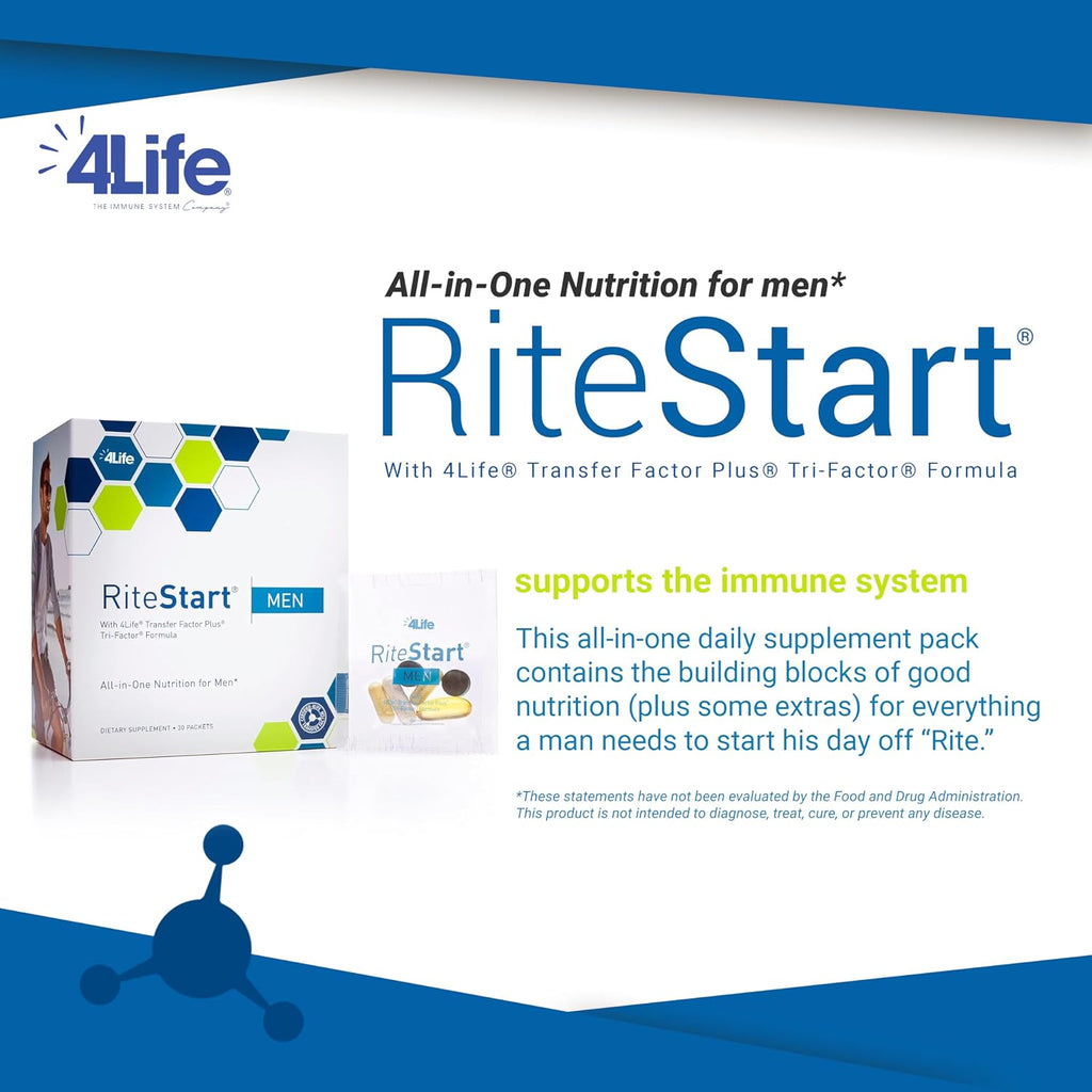 4Life RiteStart Hombre Multivitaminas con CoQ10 y Mezcla de Hongos, 30 Sobres