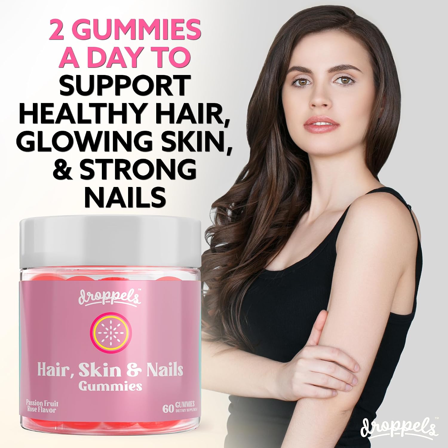 Gominolas de Biotina 10.000 mcg para Cabello, Piel y Uñas - Droppels