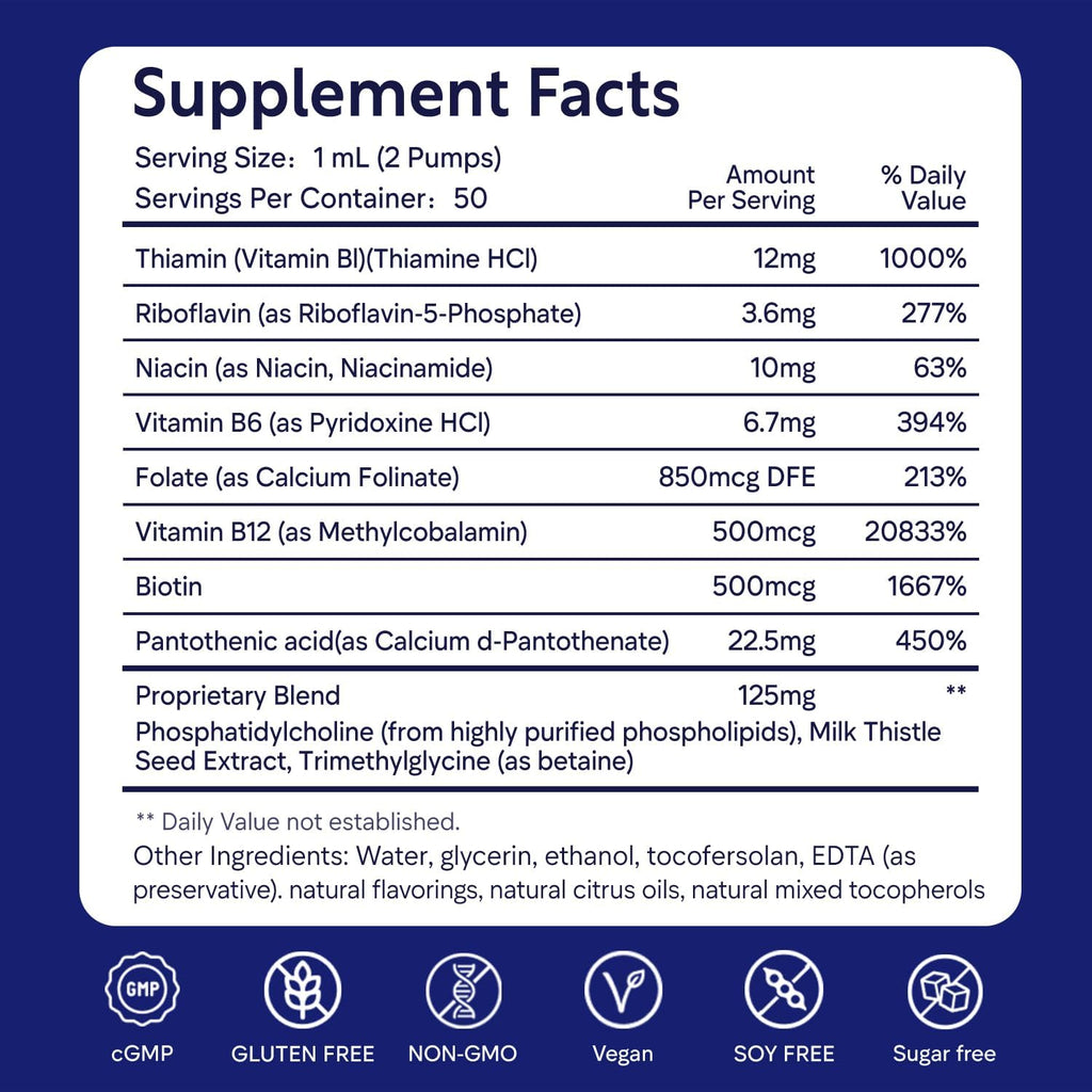Methyl B Complex Gotas Líquidas - Complejo B Liposomal con B12 Metilada, Folato, B6, TMG y Cardo Mariano