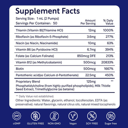 Methyl B Complex Gotas Líquidas - Complejo B Liposomal con B12 Metilada, Folato, B6, TMG y Cardo Mariano