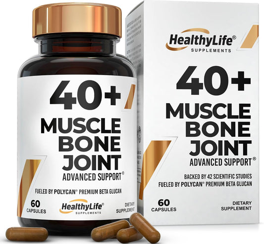 40+ Muscle Bone Joint Support | Posbiótico Polycan® Estudiado Clínicamente | Apoyo para Salud Ósea, Muscular y Articular | 60 Cápsulas