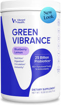 Vibrant Health Green Vibrance, Superfoods en Polvo con 70+ Superalimentos y 25 Mil Millones de Probióticos, Sabor Limón-Arándano, 25 Servicios