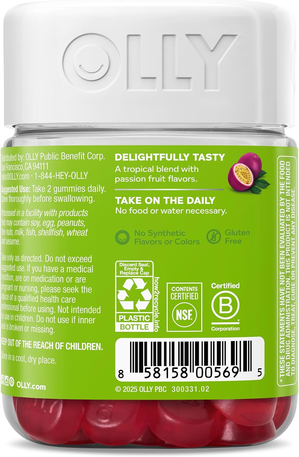 OLLY Daily Energy Gominolas de Energía, Sin Cafeína, B12, CoQ10, 60 unidades